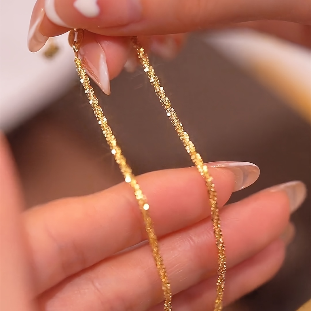 Women's 18K Gold Plated Stainless Steel Shimmering Thin Chain Necklace